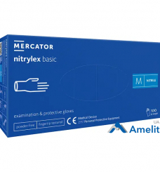 Рукавички нітрилові Nitrylex PF Protect Basic «M» сині (Mercator Medical), 50 пар/пак.